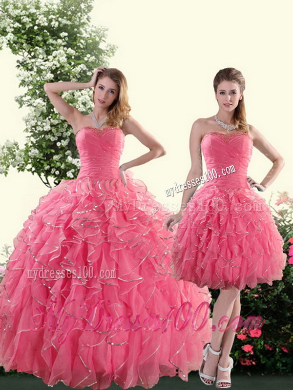 Beautiful Strapless Paillette Quince Dresses in Rose Pink for 2016