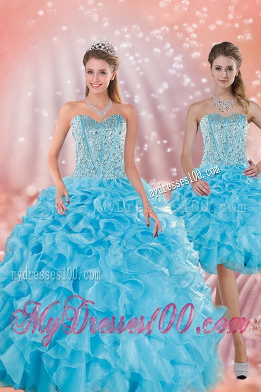 Brand New Baby Blue Quince Dresses with Beading and Ruffles