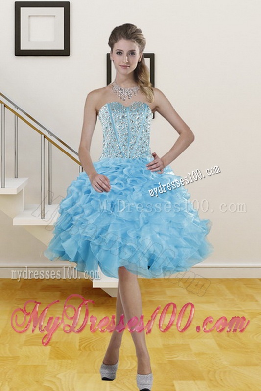 Brand New Baby Blue Quince Dresses with Beading and Ruffles