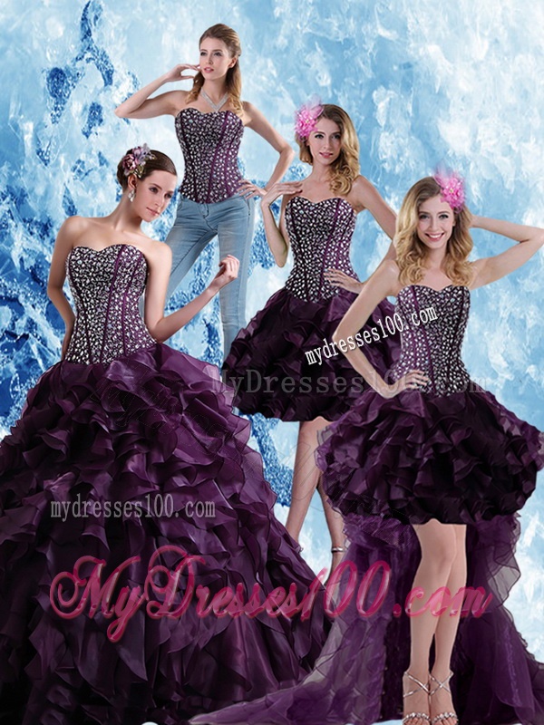 Burgundy Sweetheart Quince Dress with Ruffles and Beading