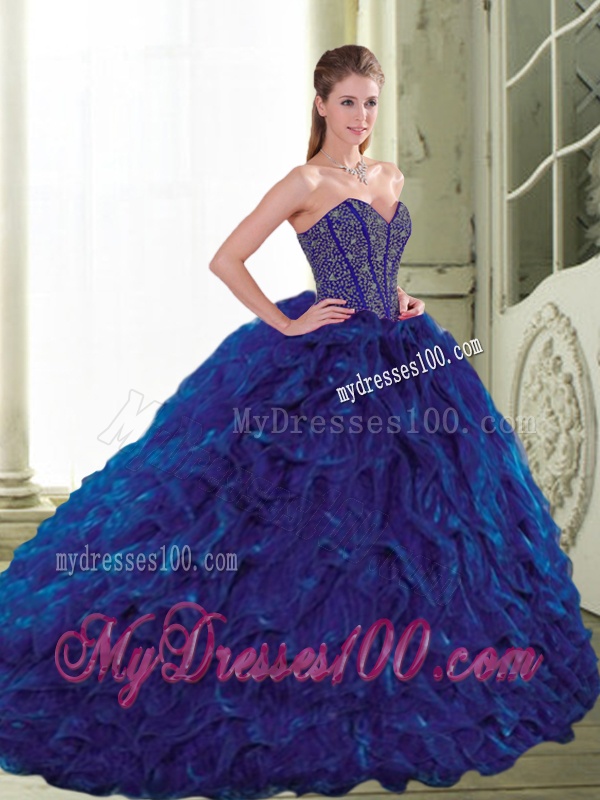 Classical Beading and Ruffles Sweetheart Ball Gown Quinceanera Dresses for 2016