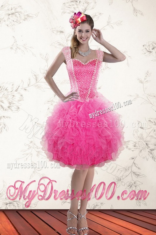 Decent Hot Pink 2016 Quinceanera Gown with Beading and Ruffles