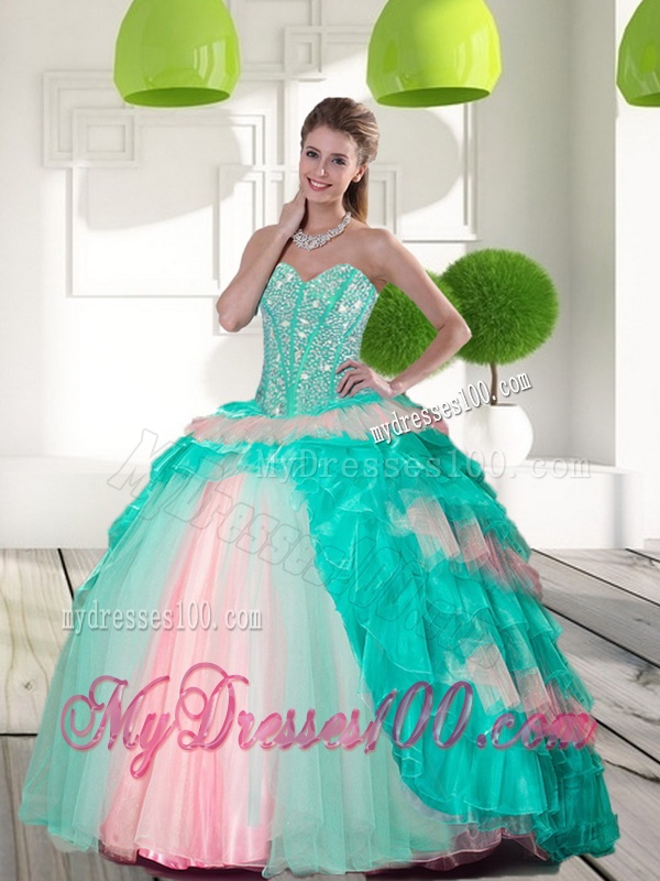 Delicate Beading and Ruffled Layers Quinceanera Gowns in Multi Color for 2016