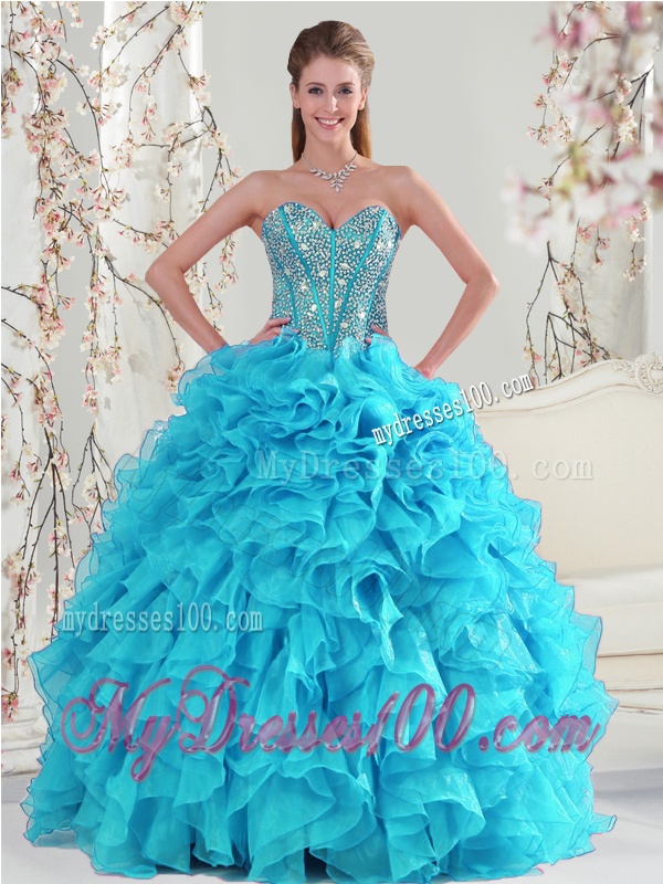 Detachable Aqua Blue Sweet 15 Dresses with Beading and Ruffles for 2016