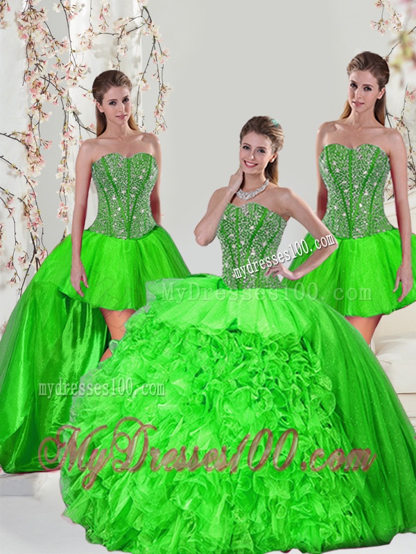 Detachable Beading and Ruffles Quince Dresses in Spring Green for 2016