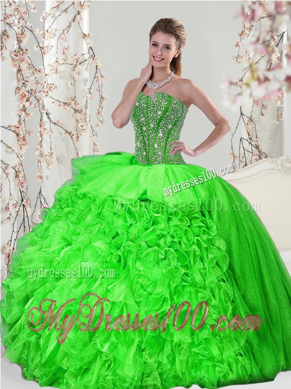 Detachable Beading and Ruffles Quince Dresses in Spring Green for 2016