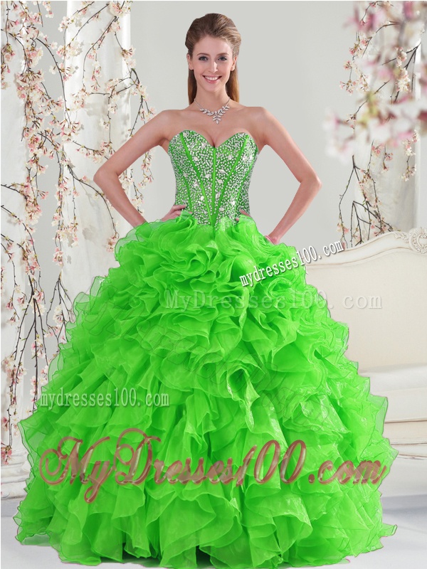 Detachable Beading and Ruffles Quince Dresses in Spring Green for 2016