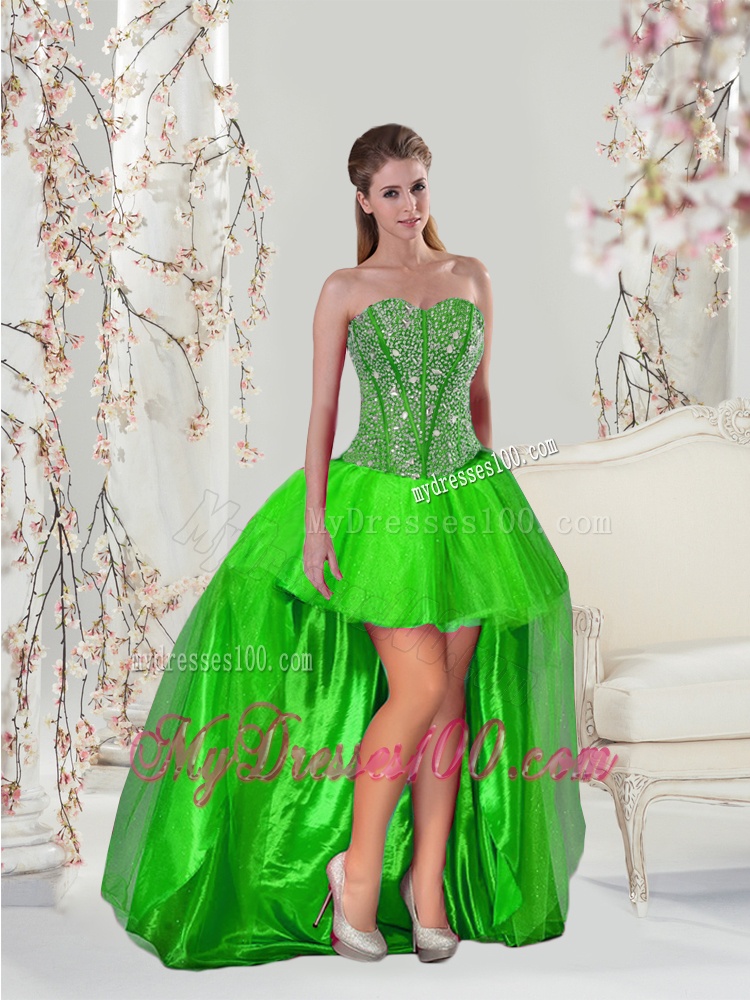Detachable Beading and Ruffles Quince Dresses in Spring Green for 2016