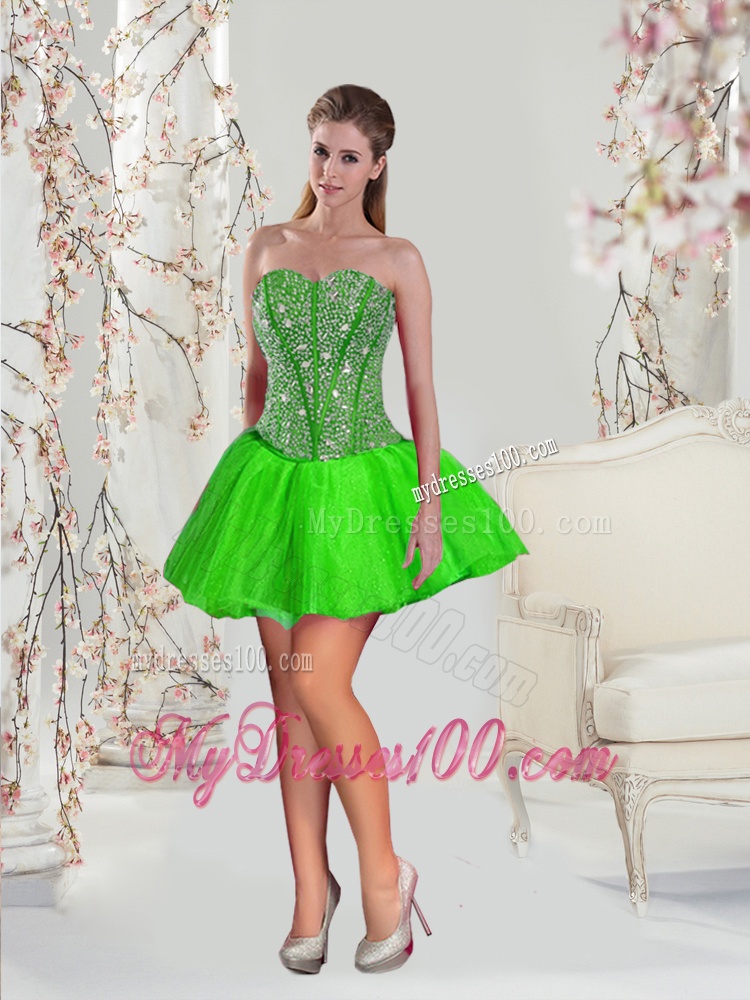 Detachable Beading and Ruffles Quince Dresses in Spring Green for 2016