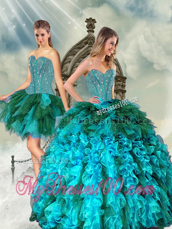 Detachable Multi Color Sweet 15 Dresses with Beading and Ruffles