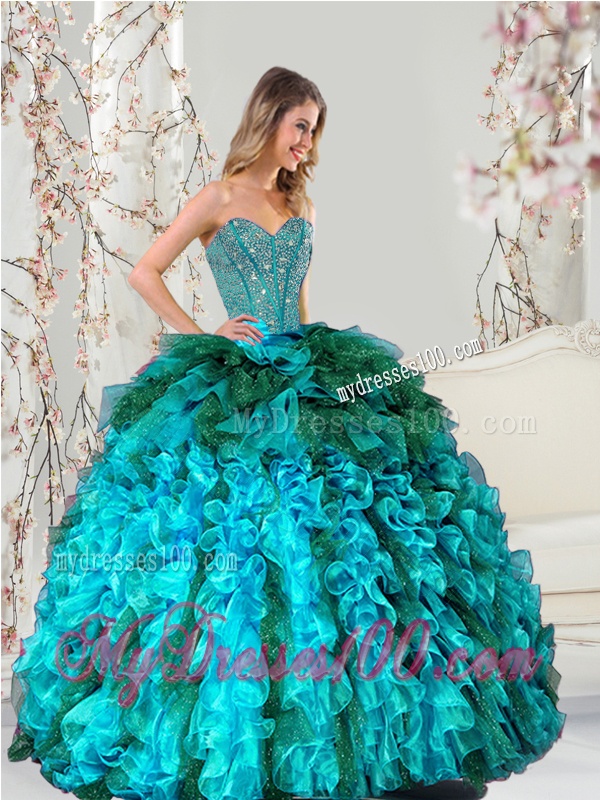 Detachable Multi Color Sweet 15 Dresses with Beading and Ruffles