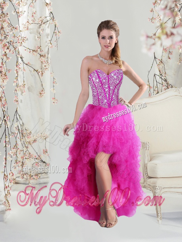 Detachable Sweetheart Fuchsia Beautiful Quinceanera Dresses with Beading and Ruffles