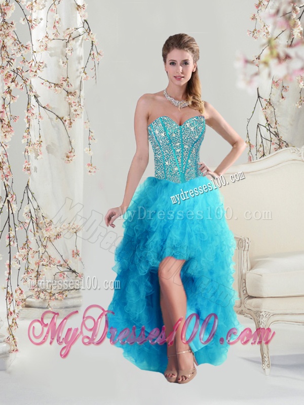 Detachable Turquoise Ball Gown New Quinceanera Dresses with Beading and Ruffles