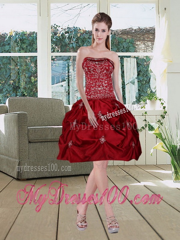 Detachable Wine Red Strapless Quinceanera Gown with Embroidery