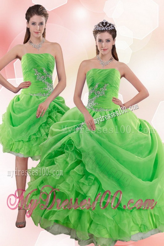 Elegant 2016 Pick Ups and Beading Quince Gowns in Spring Green