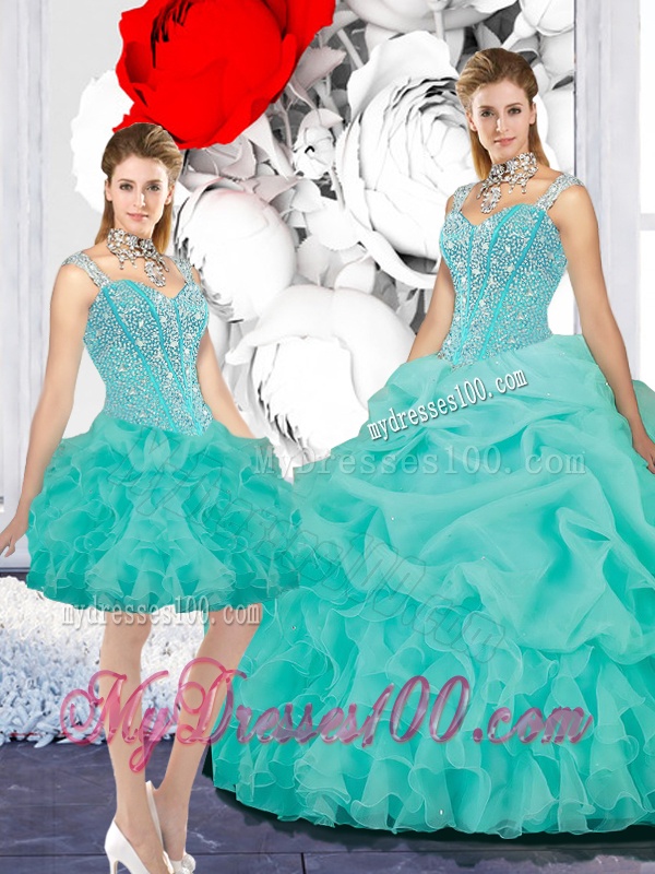 Elegant Straps Ball Gown Detachable Quinceanera Dresses in Turquoise
