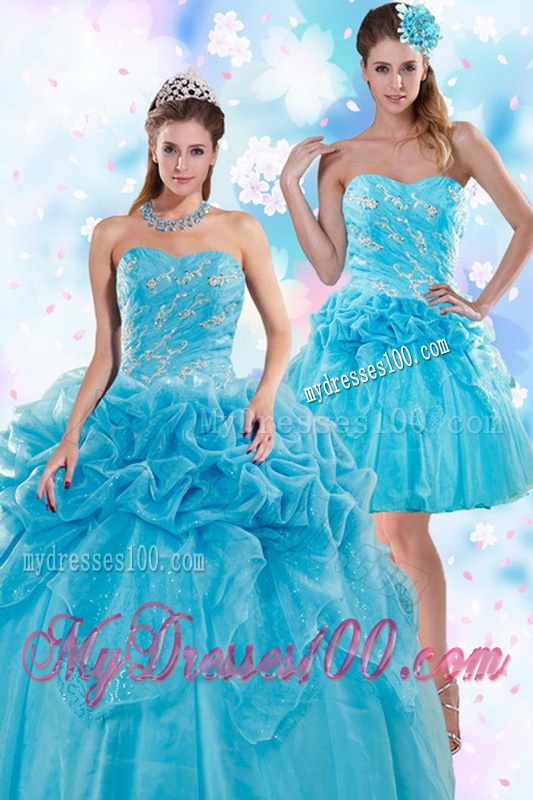 Exquisite Appliques and Pick Ups Teal Quinceanera Dresses for 2016