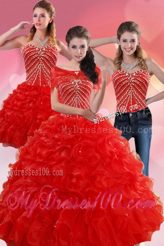 Exquisite Red Quince Dresses With Beading and Ruffles for 2016