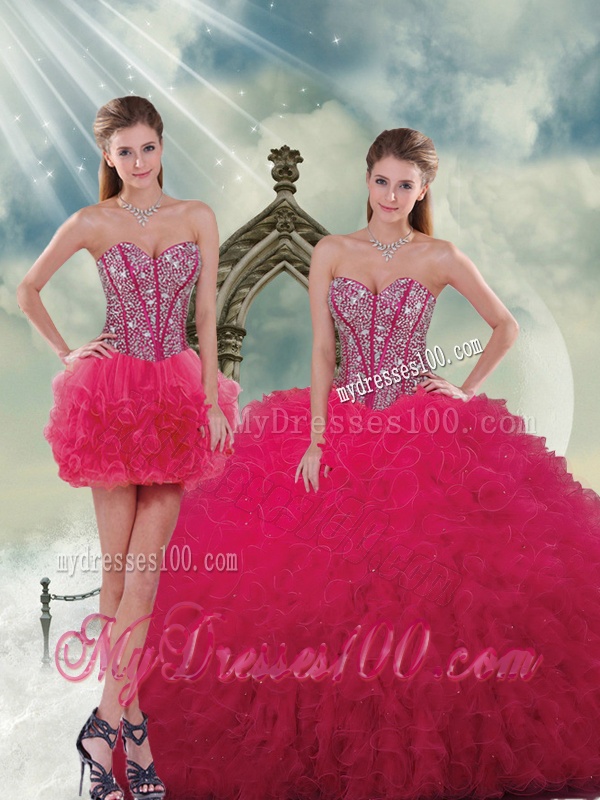 Fashionable Beading and Ruffles Red Sweet 16 Dresses