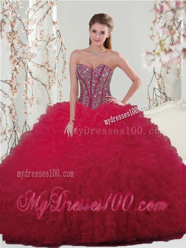 Fashionable Beading and Ruffles Red Sweet 16 Dresses