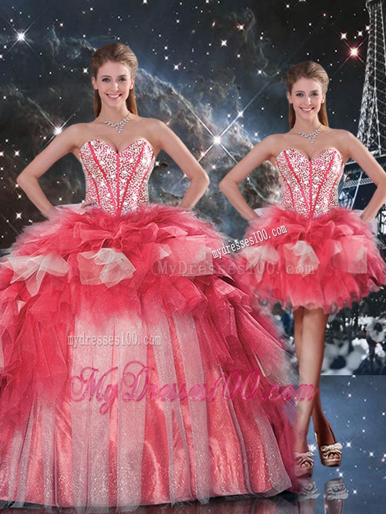 Fashionable Puffy Sweetheart Detachable Beading Quinceanera Gowns for Winter