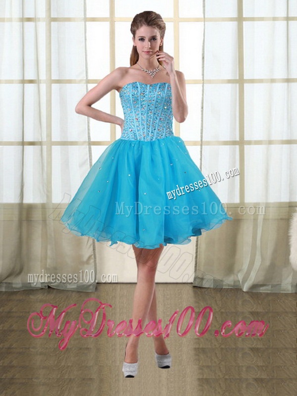 Gorgeous Detachable Baby Blue Strapless Quinceanera Dress with Beading