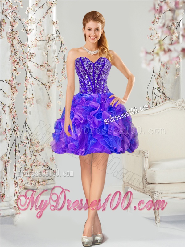 Luxurious Beading and Ruffles Quince Dresses in Purple and Blue for 2016