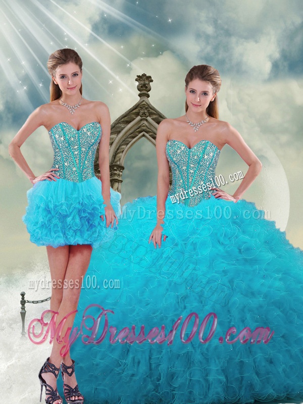 Luxurious Beading and Ruffles Turquoise 2016 Dresses For Quince