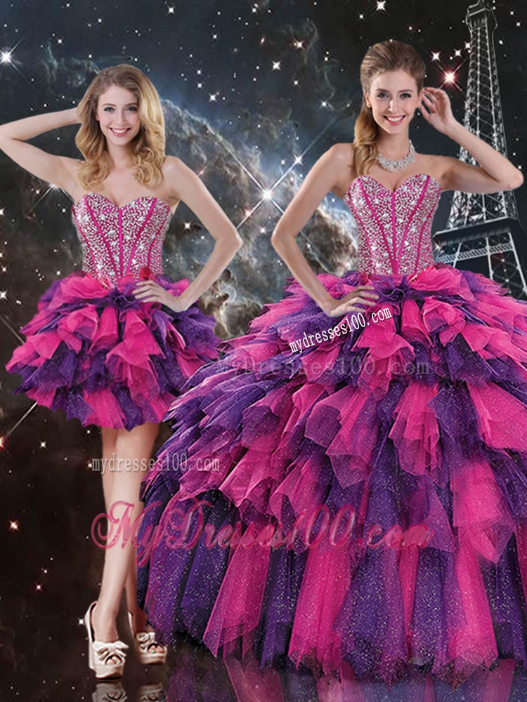 Luxurious Detachable Quinceanera Gowns with Beading and Ruffled Layers