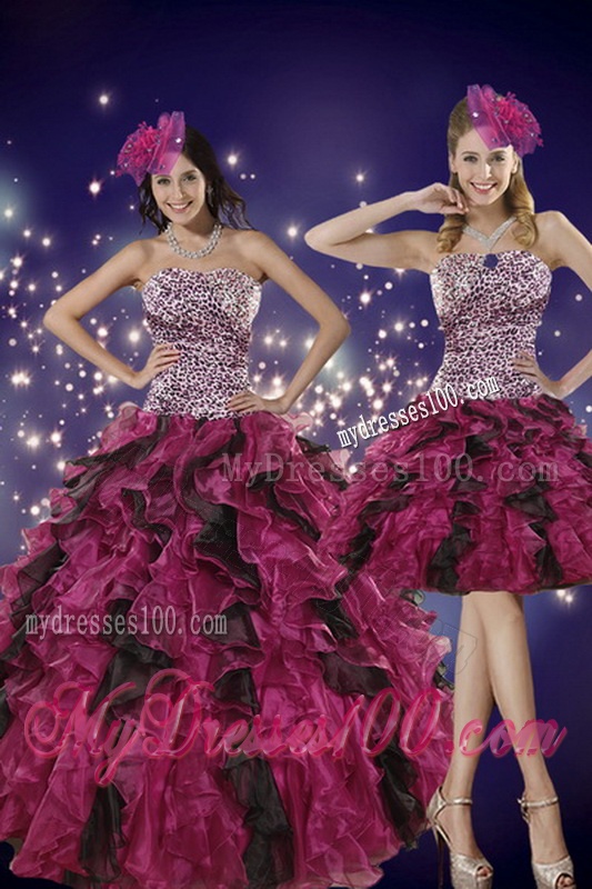 Luxurious Multi Color Strapless Dress for Quince with Leopard Print