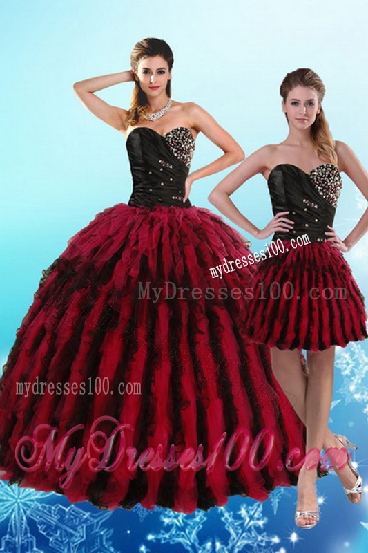 Luxurious Multi Color Sweetheart Quince Dresses with Beading and Ruffles