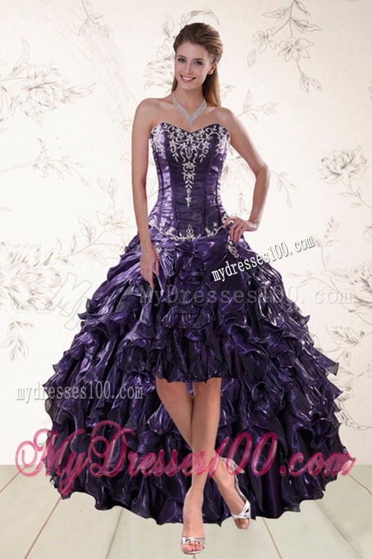 Luxurious Sweetheart Ball Gown Purple Quince Dresses with Embroidery