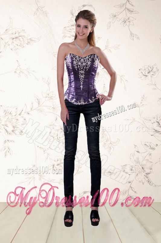 Luxurious Sweetheart Ball Gown Purple Quince Dresses with Embroidery