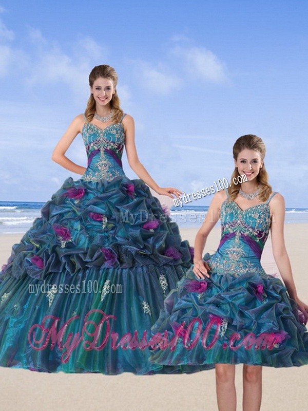 Multi Color 2016 Quinceanera Gown with Hand Made Flower and Pick Ups