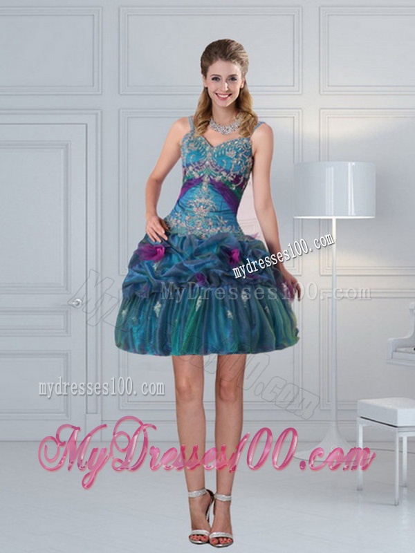 Multi Color 2016 Quinceanera Gown with Hand Made Flower and Pick Ups