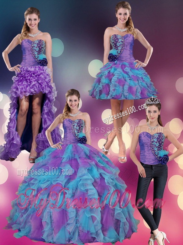Multi Color Strapless Quinceanera Dress with Beading and Ruffles