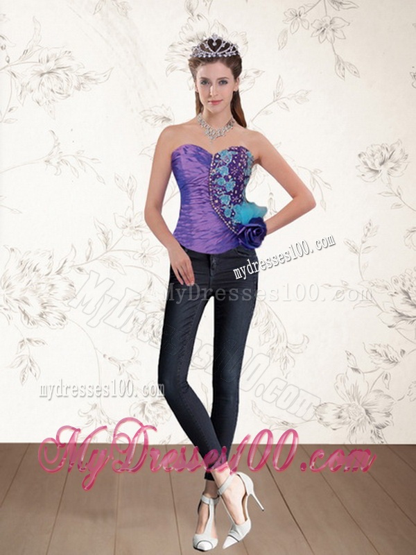 Multi Color Strapless Quinceanera Dress with Beading and Ruffles
