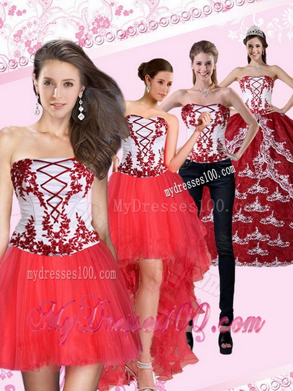 Multi Color Strapless Quinceanera Dress with Embroidery for 2016