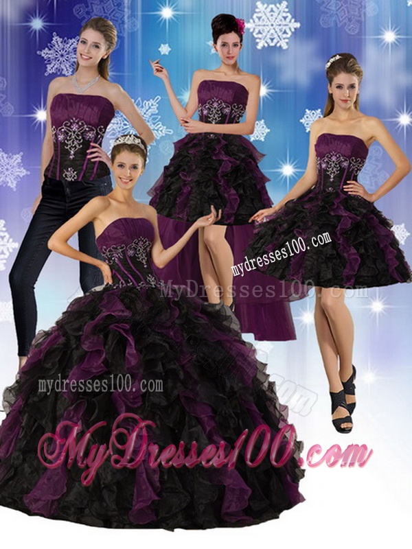 Multi Color Strapless Quinceanera Dress with Ruffles and Embroidery