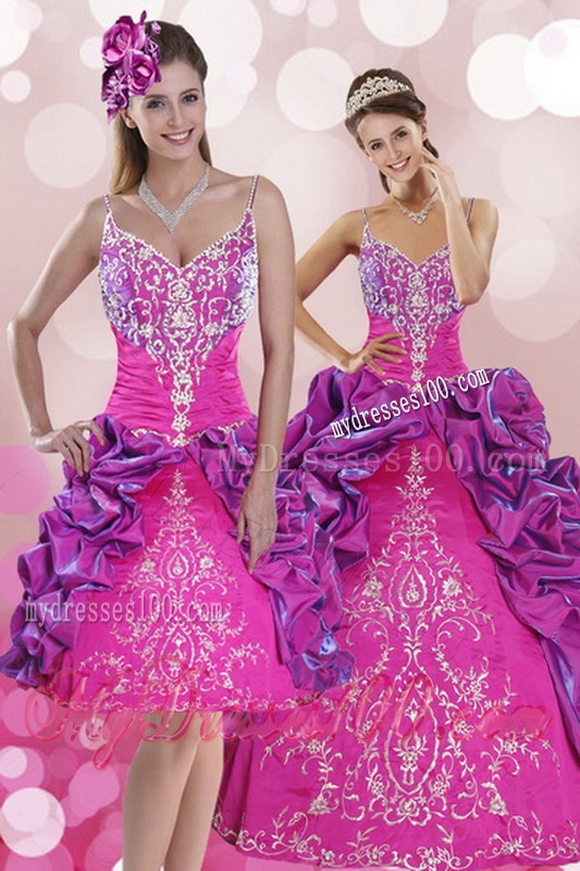 Multi Color Sweep Train 2016 Quince Dresses with Pick Ups and Embroidery