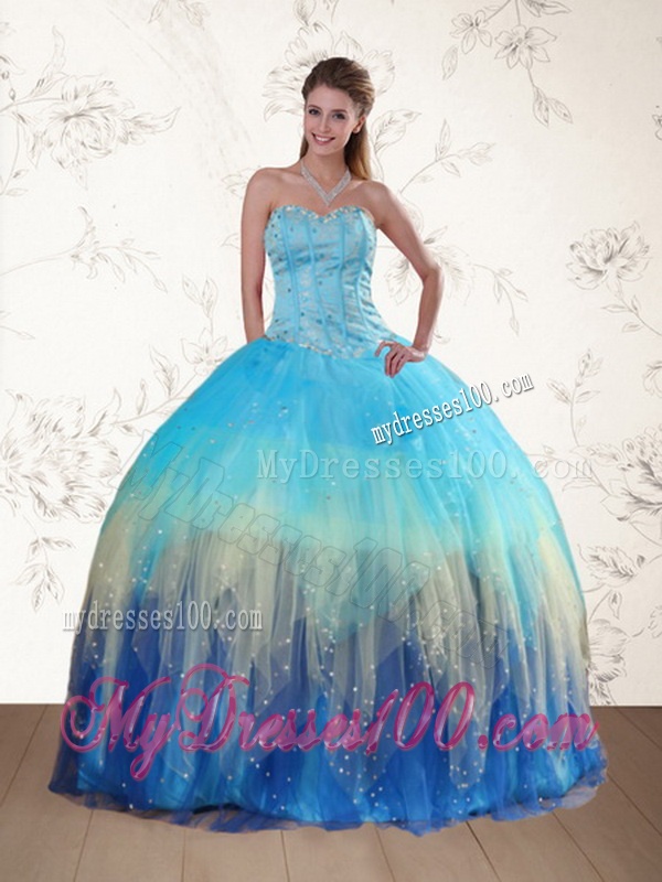 Multi Color Sweetheart Quinceanera Dress with Ruffles and Beading