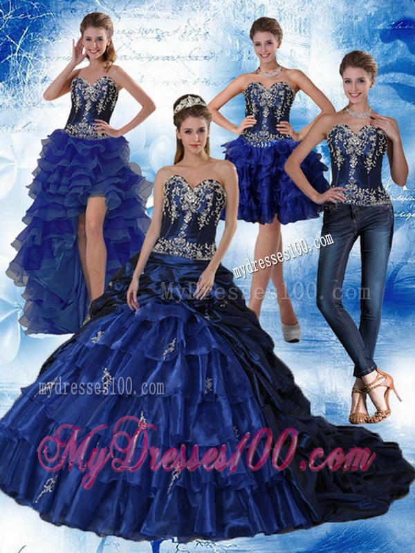 Navy Blue Sweetheart Quinceanera Dress with Embroidery and Ruffles