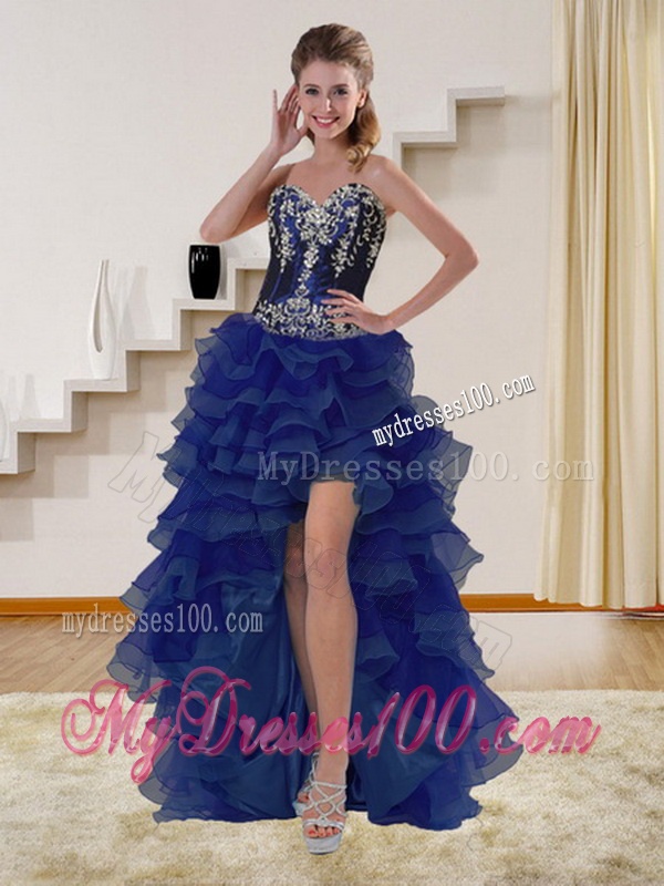 Navy Blue Sweetheart Quinceanera Dress with Embroidery and Ruffles