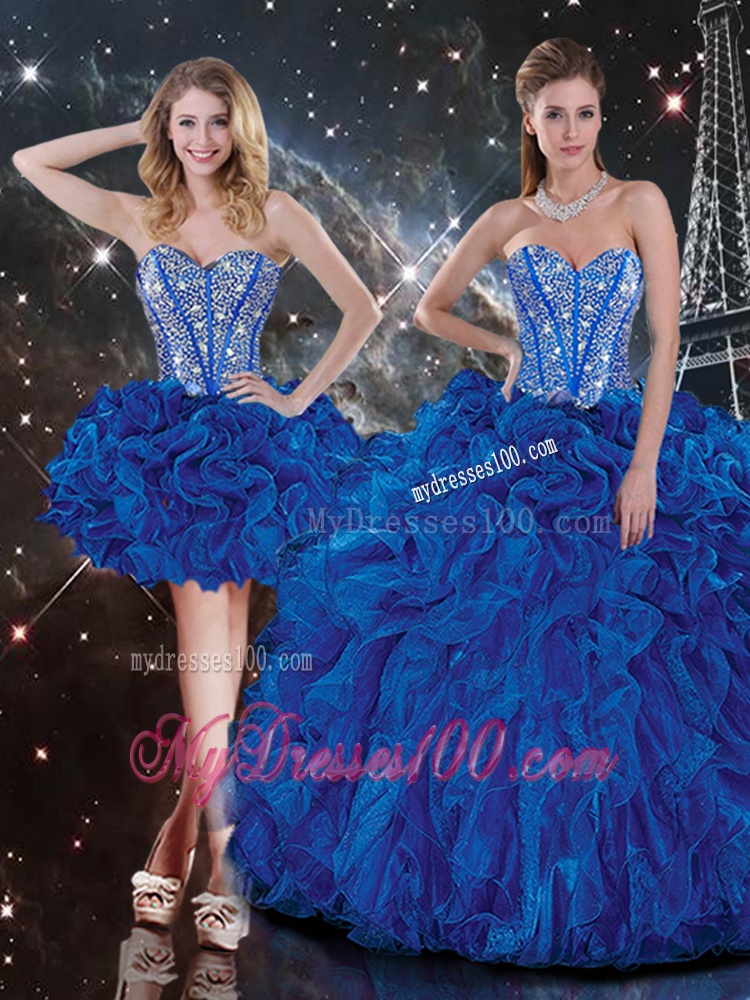 New Style Sweetheart Detachable Beading Quinceanera Dresses in Blue