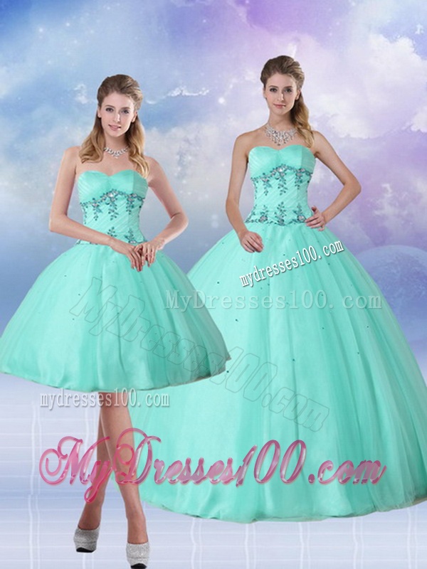 Perfect Apple Green Quince Dress with Appliques and Beading