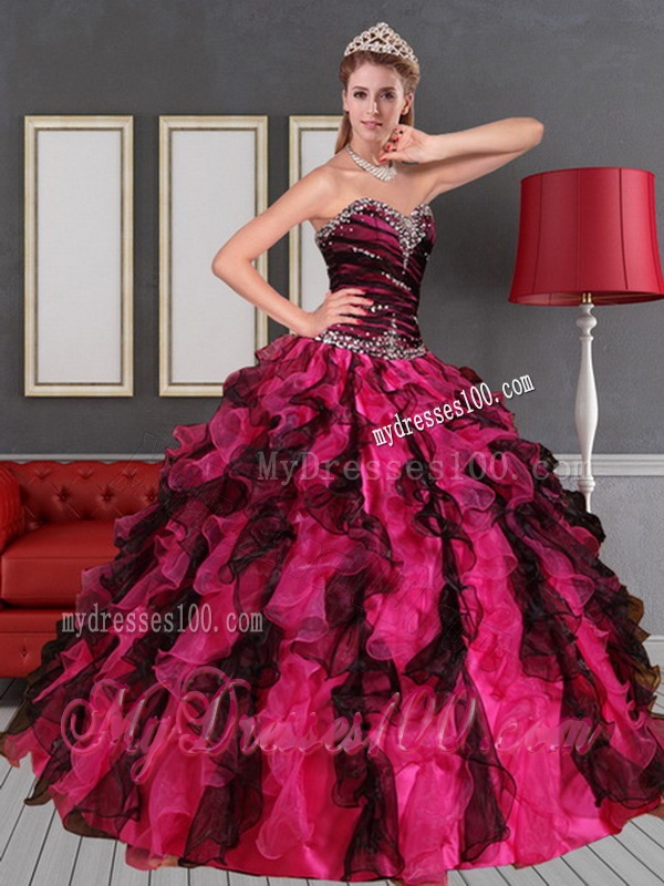Pretty Multi Color Sweetheart Quince Dresses with Beading and Ruffles