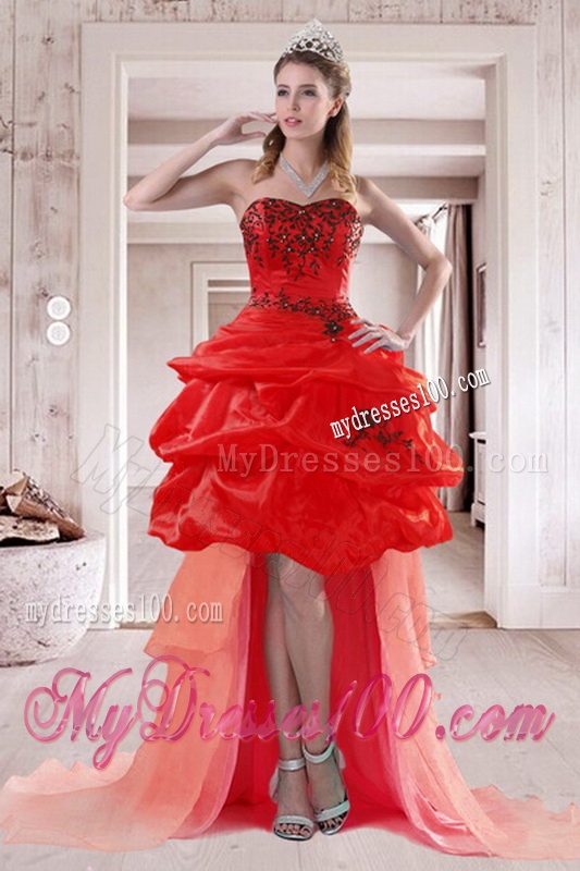 Pretty Red Quinceanera Dresses with Appliques and Pick Ups for 2016