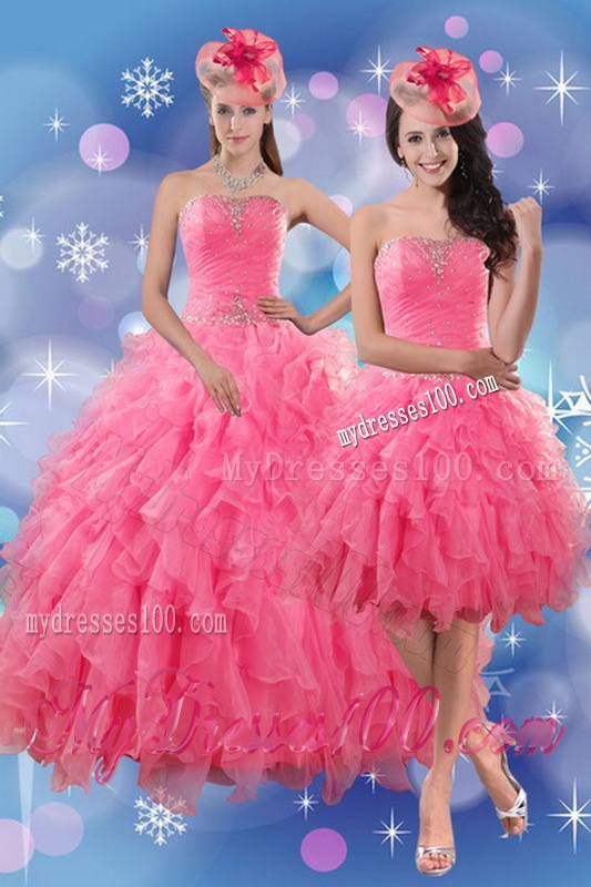 Pretty Rose Pink Quince Dresses with Ruffles and Beading for 2016