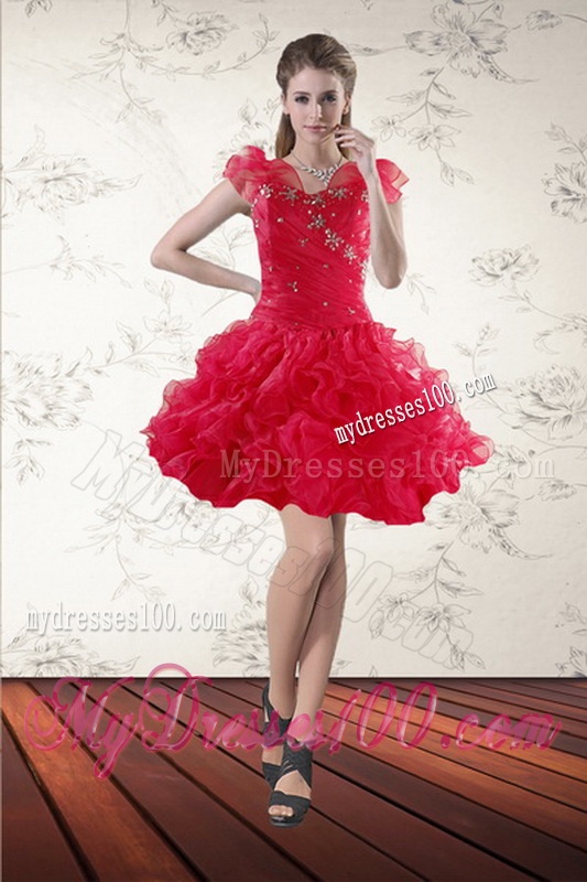 Red Sweetheart Quince Dresses with Ruffles and Beading for 2016
