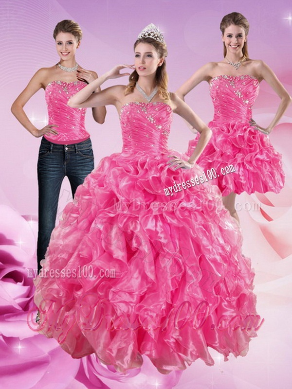 Sophisticated Hot Pink Sweet 16 Dresses with Beading and Ruffles